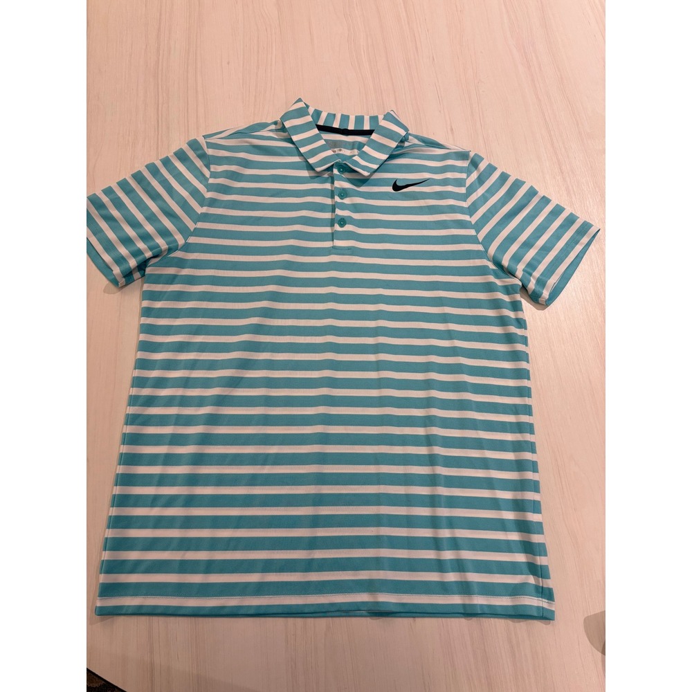 Nike Golf Dri-FIT Polo Shirt Men's Medium Blue White Striped Short Sleeve Golf